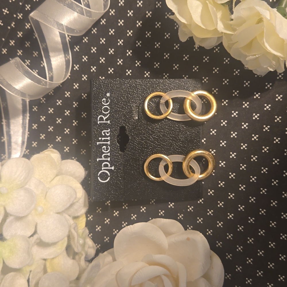 Ophelia Roe gold tone and frosted acrylic Nautical chain link earrings NWT